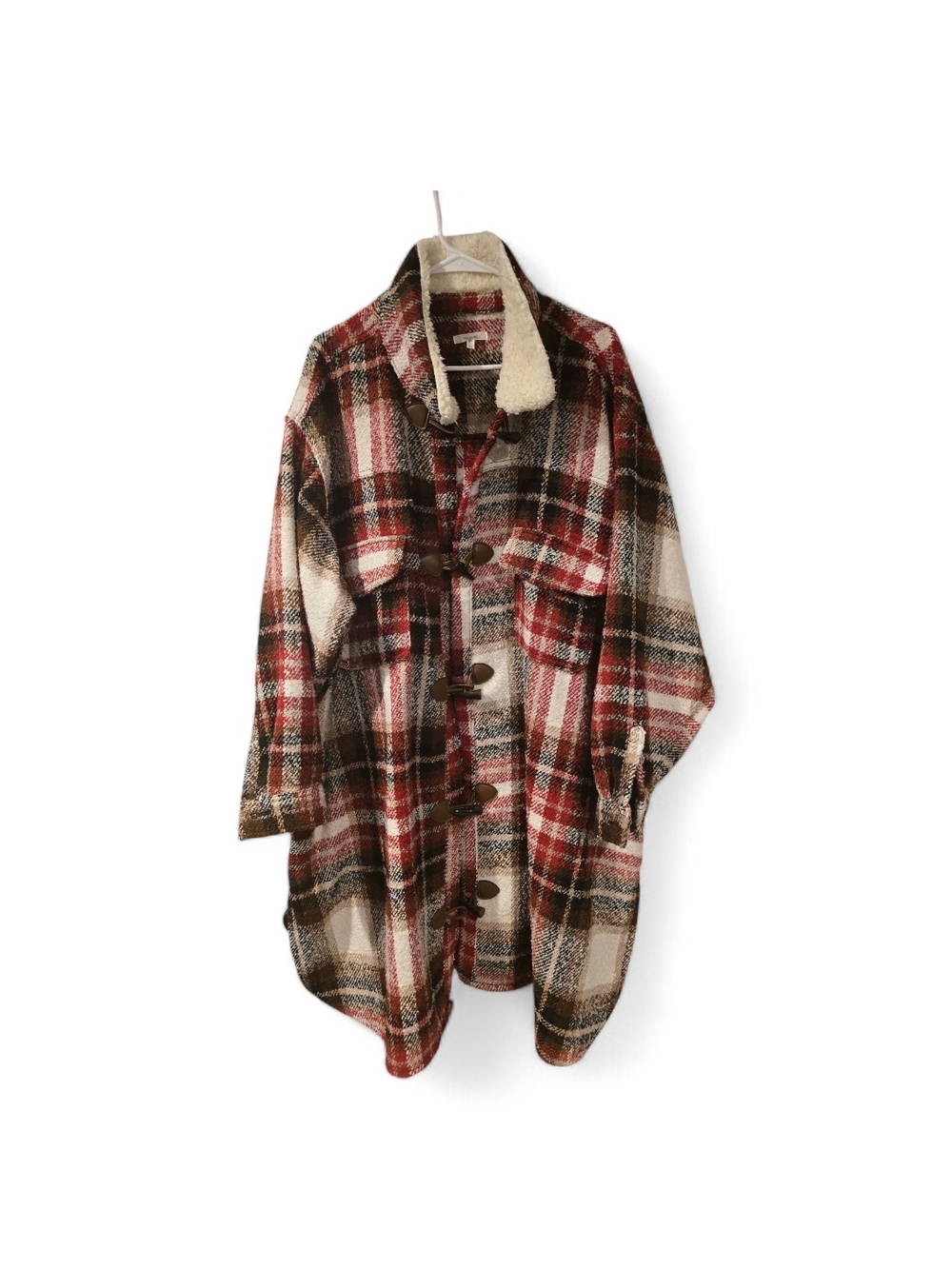 Maurices Plaid Sherpa Collar Long Cardigan Jacket - Brown & Red Plaid Sz 4X - Picture 2 of 8